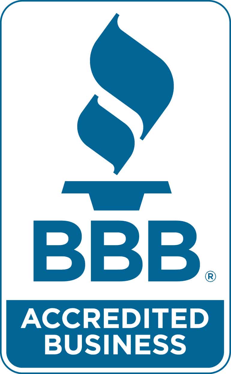 BBB Accredited Business logo with the Better Business Bureau symbol.